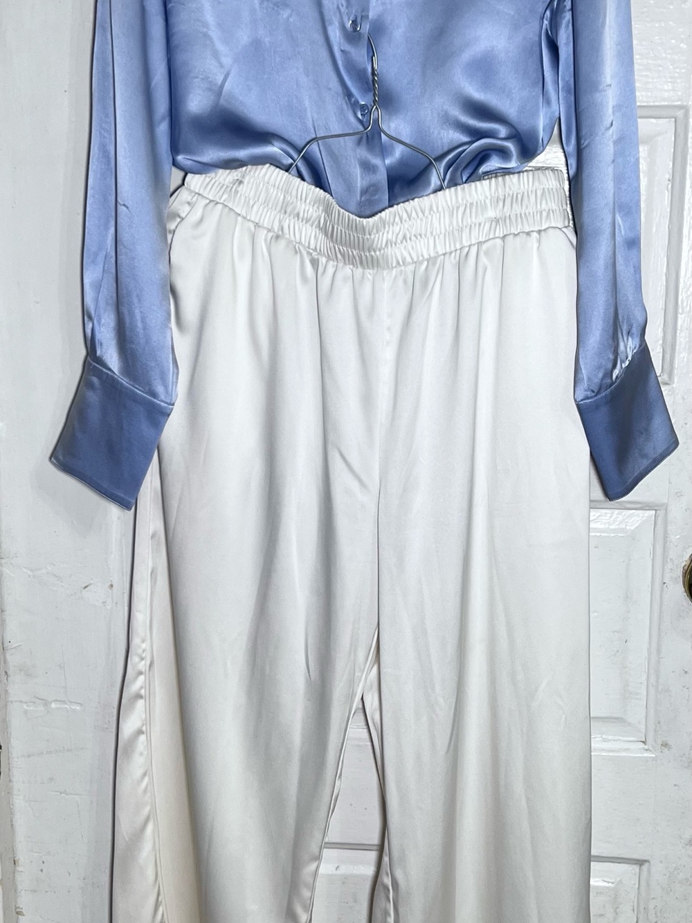 Satin Blouse & Wide-Leg Pants Two-Piece Set